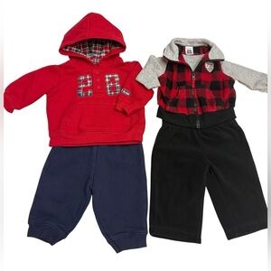 Carter's Red and Black Plaid Vest with Gray Shirt W/ Hoodie & Pant Set